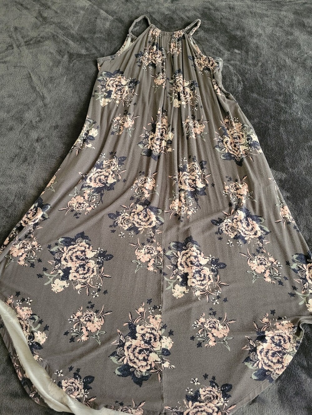 Maurices Halter Dress Grey With Pink Floral XL - Picture 3 of 3